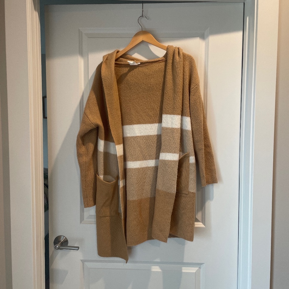 Striped hooded  cardigan